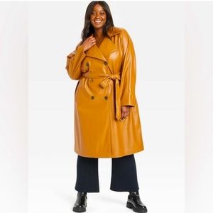 🆕Ava & Viv - Tan Faux Leather Belted Trench Coat